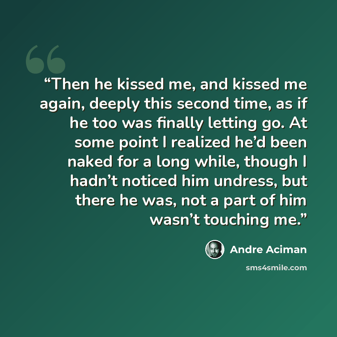 “Then he kissed me, and kissed me again, deeply this second time, as if he too was finally letting go. At some point I realized he’d been naked for a long while, though I hadn’t noticed him undress, but there he was, not a part of him wasn’t touching me.” quote by André Aciman