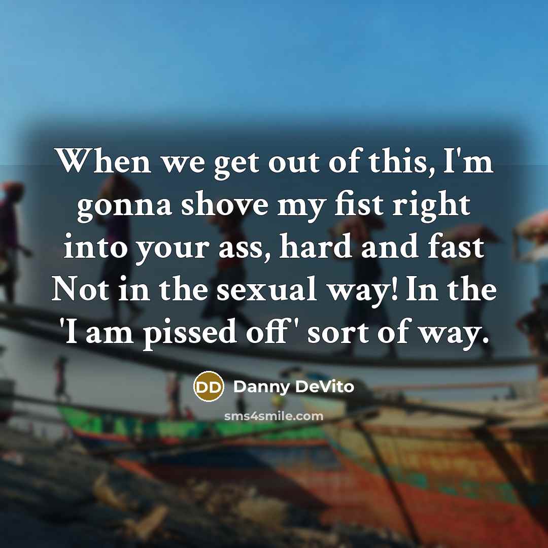 “When we get out of this, I'm gonna shove my fist right into your ass, hard and fast Not in the sexual way! In the 'I am pissed off' sort of way.” quote by Danny DeVito