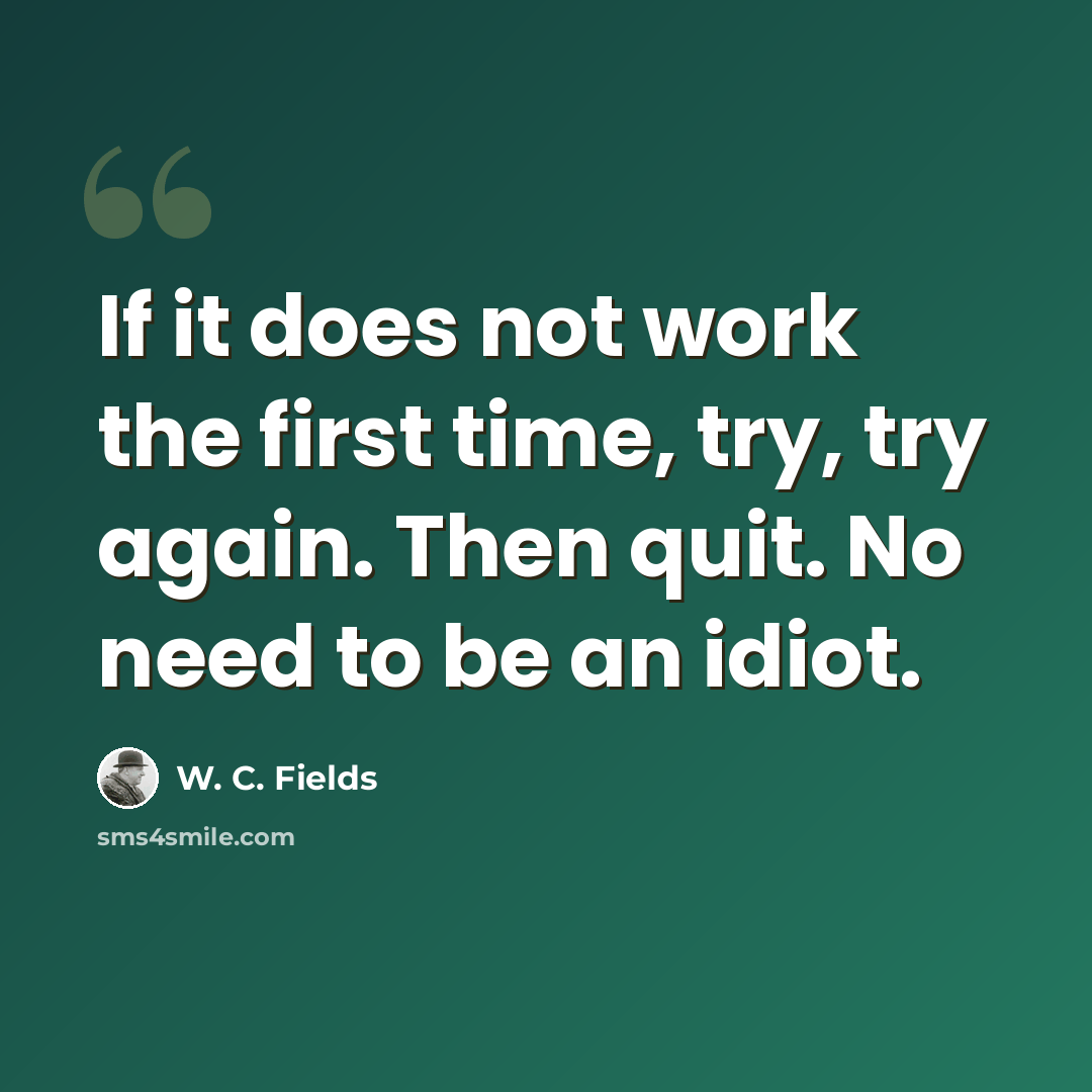 “If it does not work the first time, try, try again. Then quit. No need to be an idiot.” quote by W. C. Fields