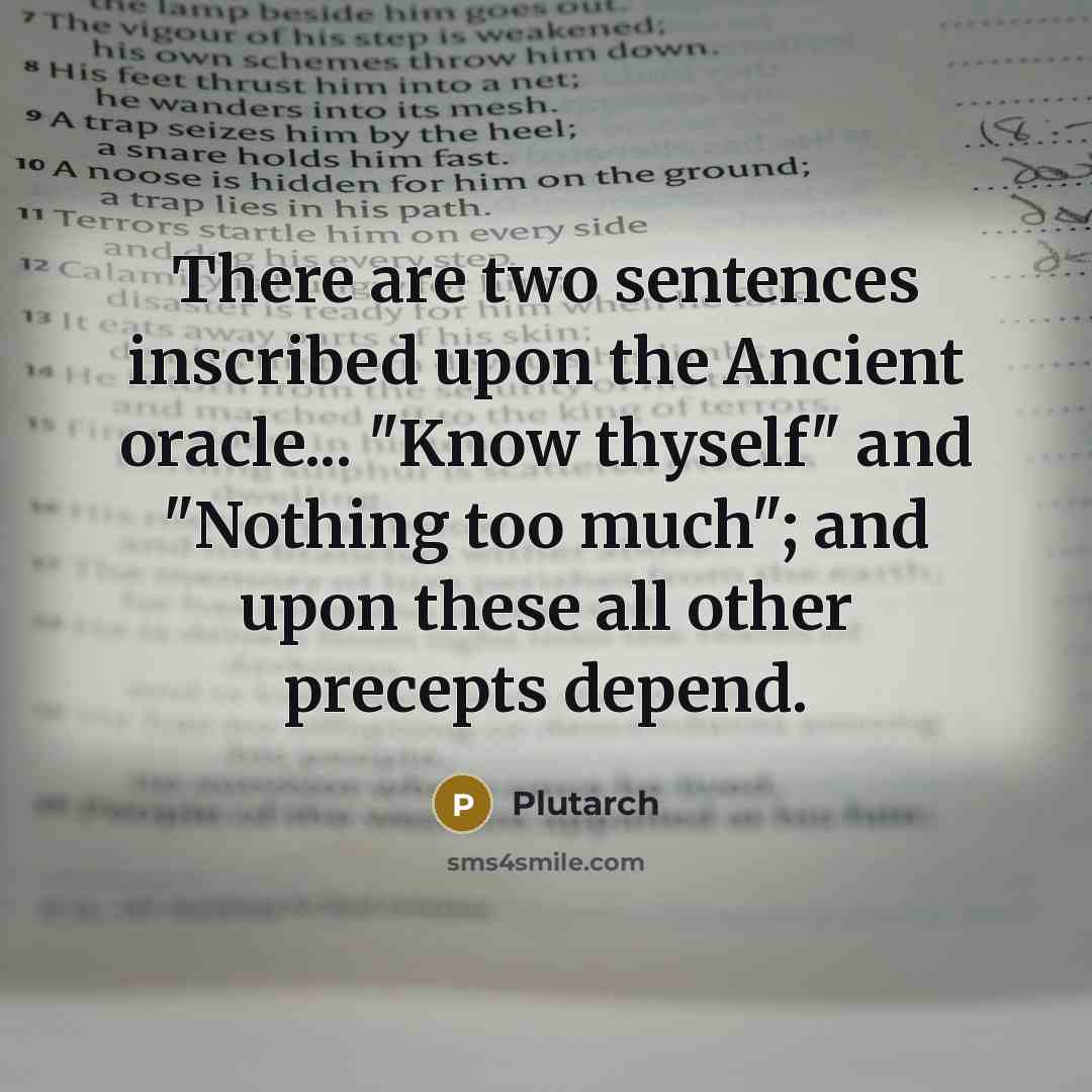 “There are two sentences inscribed upon the Ancient oracle... "Know thyself" and "Nothing too much"; and upon these all other precepts depend.” quote by Plutarch