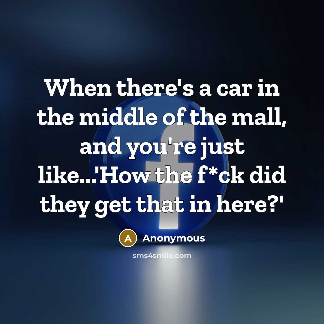 “When there's a car in the middle of the mall, and you're just like...'How the f*ck did they get that in here?'” quote by Anonymous