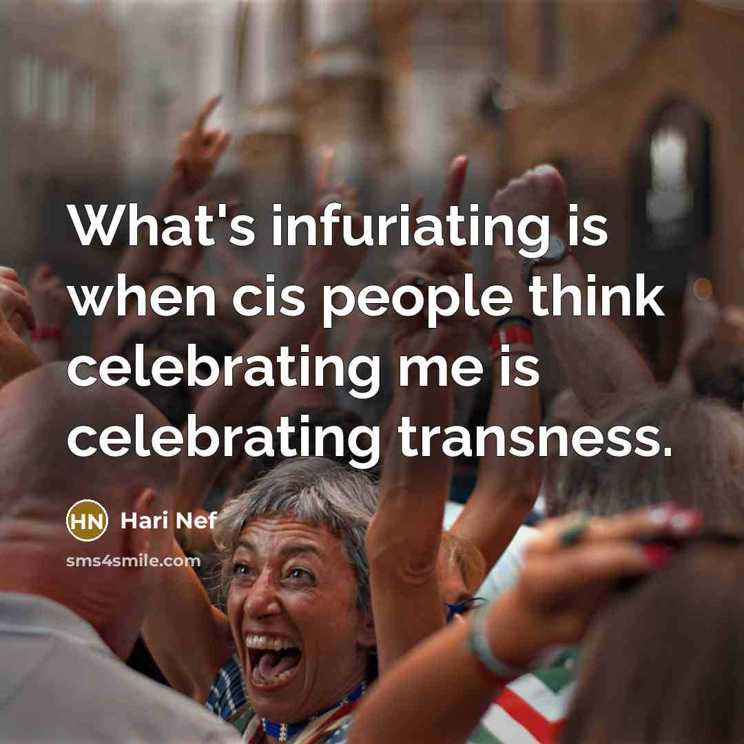“What's infuriating is when cis people think celebrating me is celebrating transness.” quote by Hari Nef