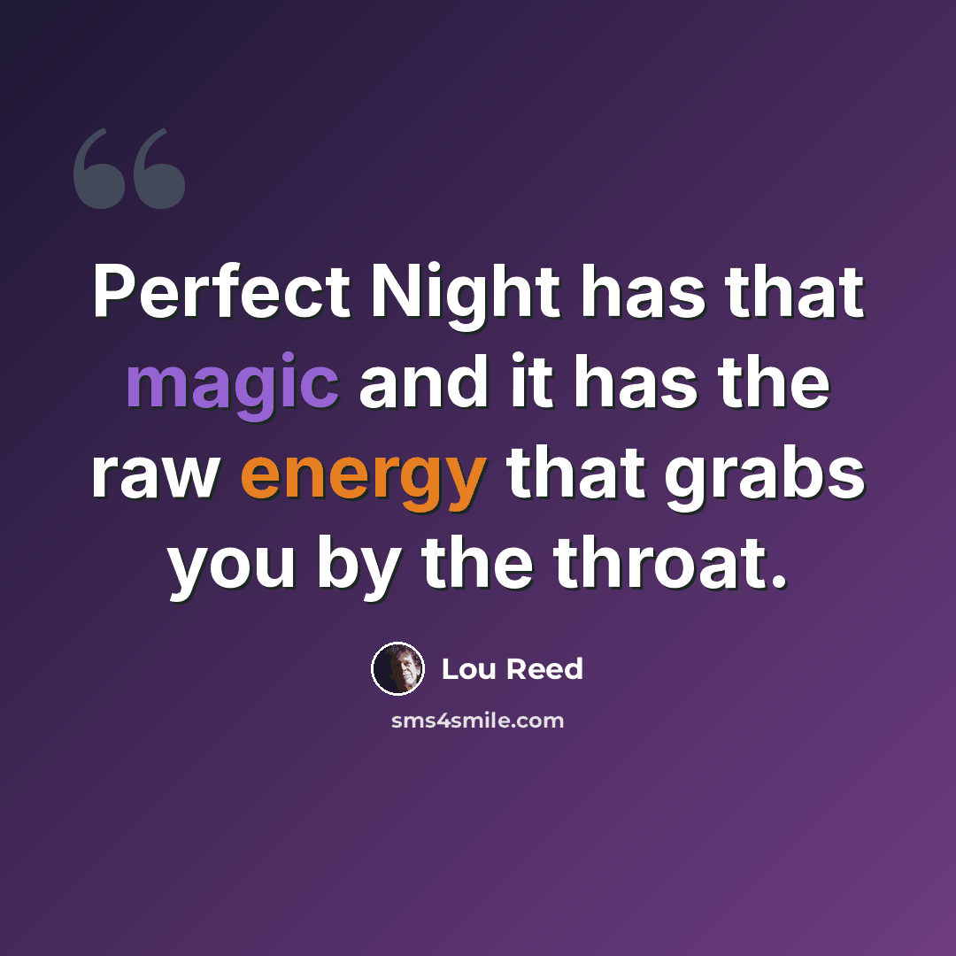 “Perfect Night has that magic and it has the raw energy that grabs you by the throat.” quote by Lou Reed