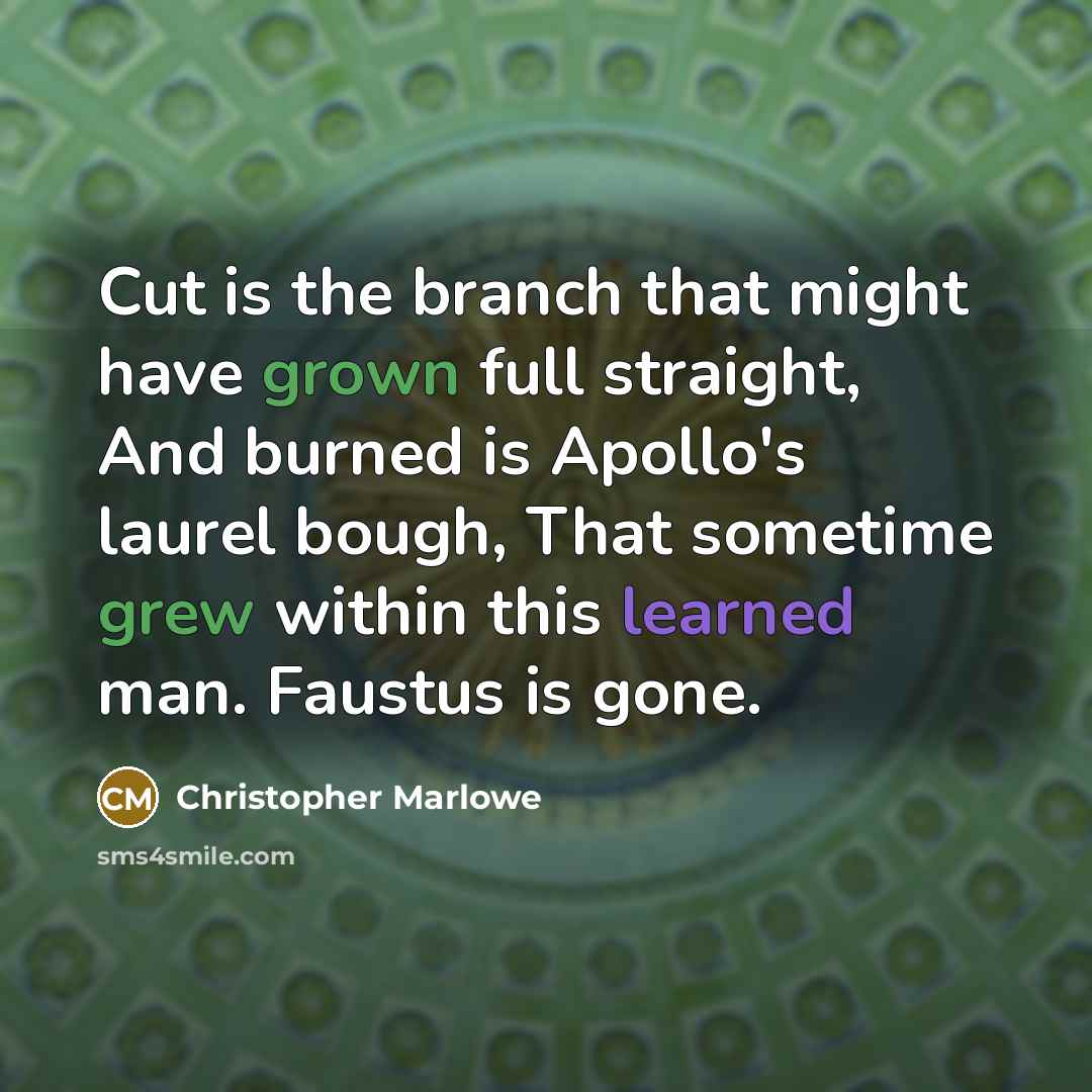 “Cut is the branch that might have grown full straight, And burned is Apollo's laurel bough, That sometime grew within this learned man. Faustus is gone.” quote by Christopher Marlowe