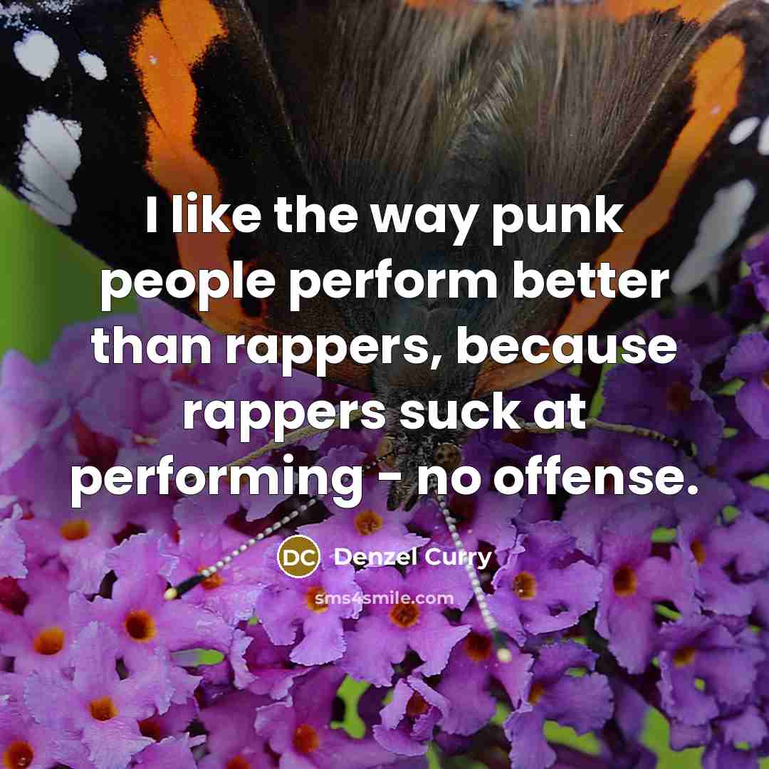 “I like the way punk people perform better than rappers, because rappers suck at performing - no offense.” quote by Denzel Curry