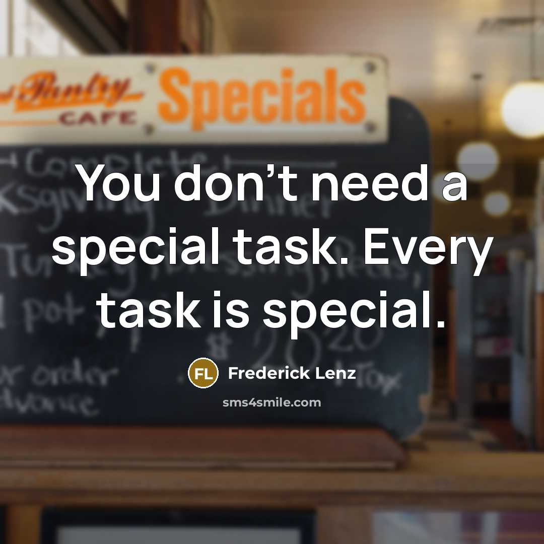 “You don't need a special task. Every task is special.” quote by Frederick Lenz