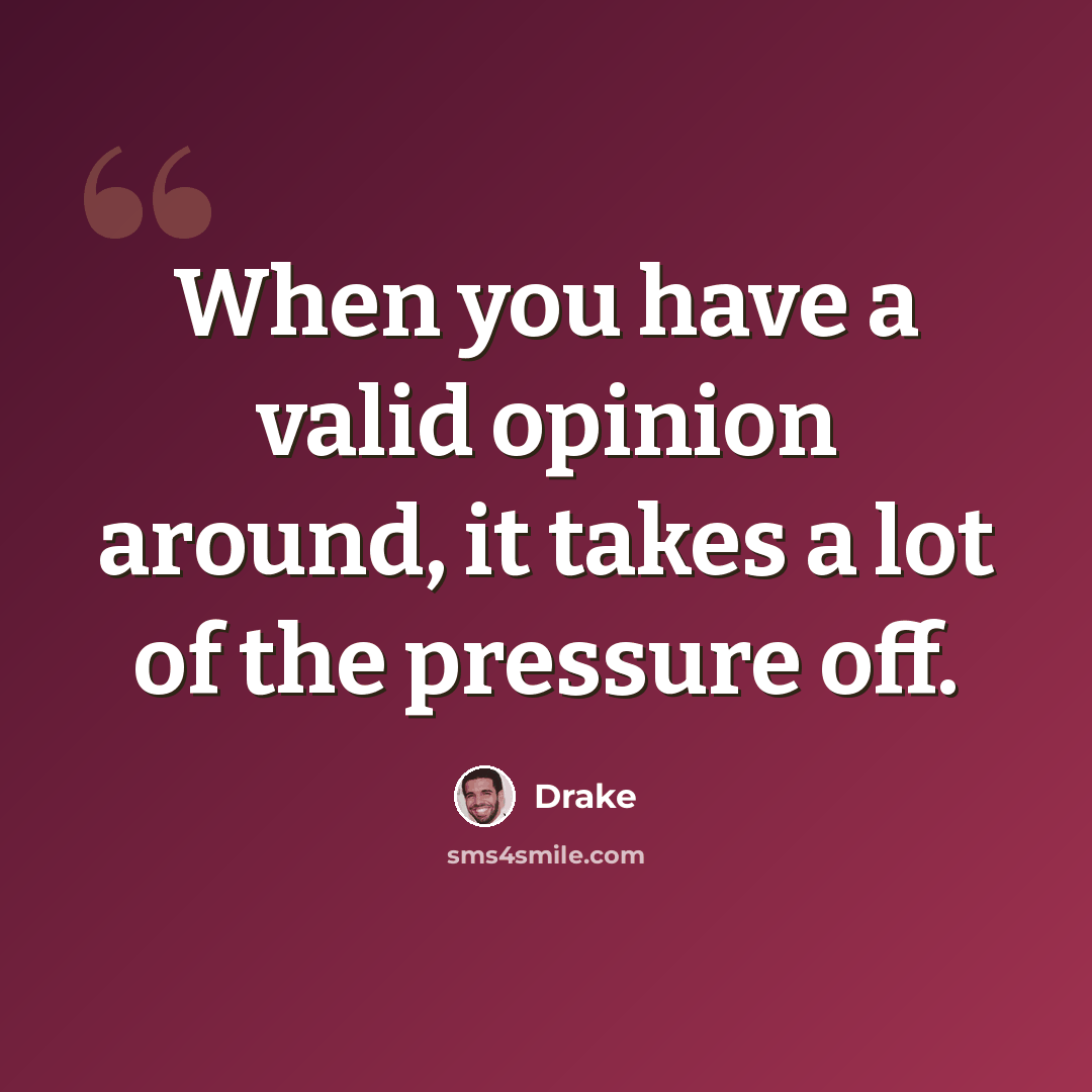 “When you have a valid opinion around, it takes a lot of the pressure off.” quote by Drake