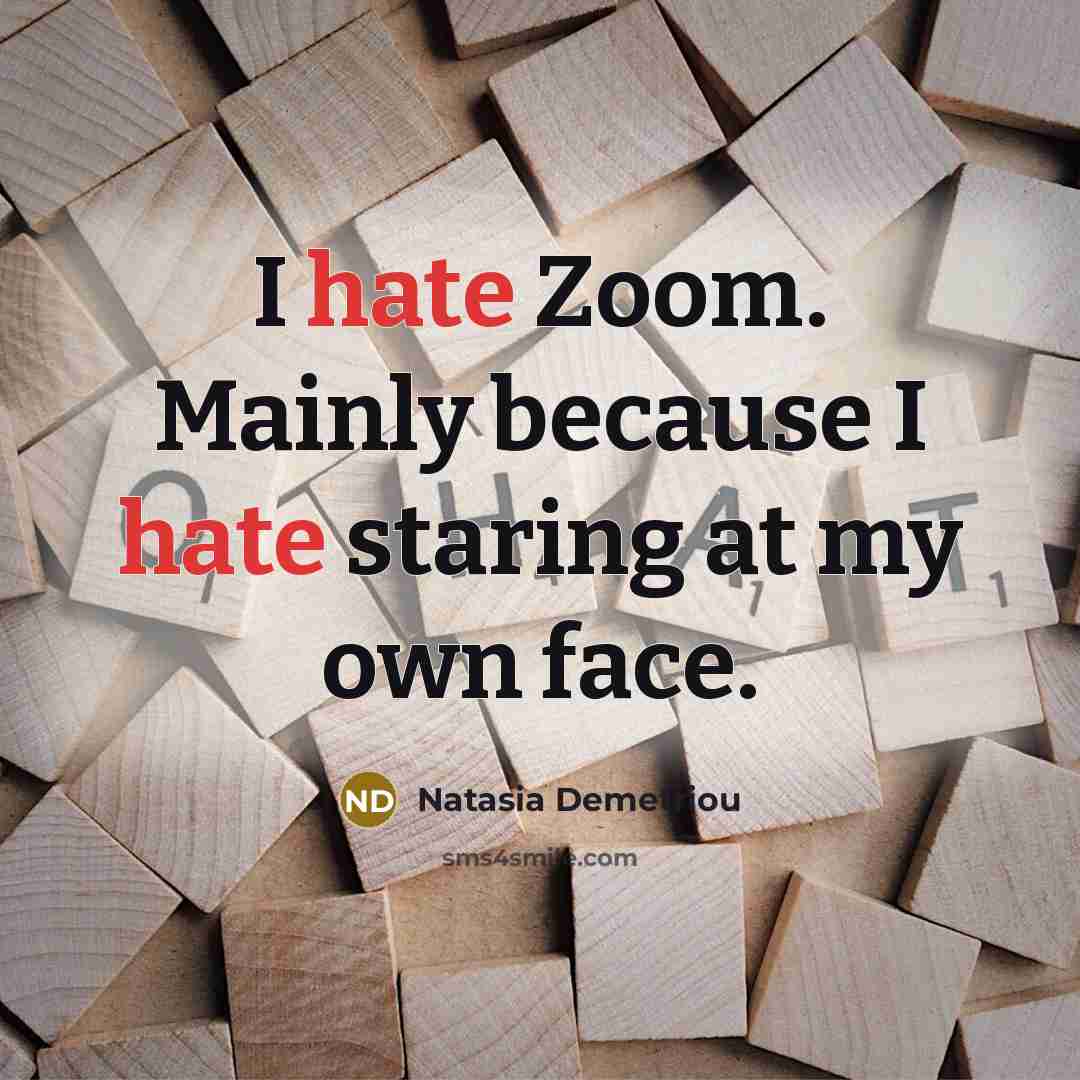 “I hate Zoom. Mainly because I hate staring at my own face.” quote by Natasia Demetriou