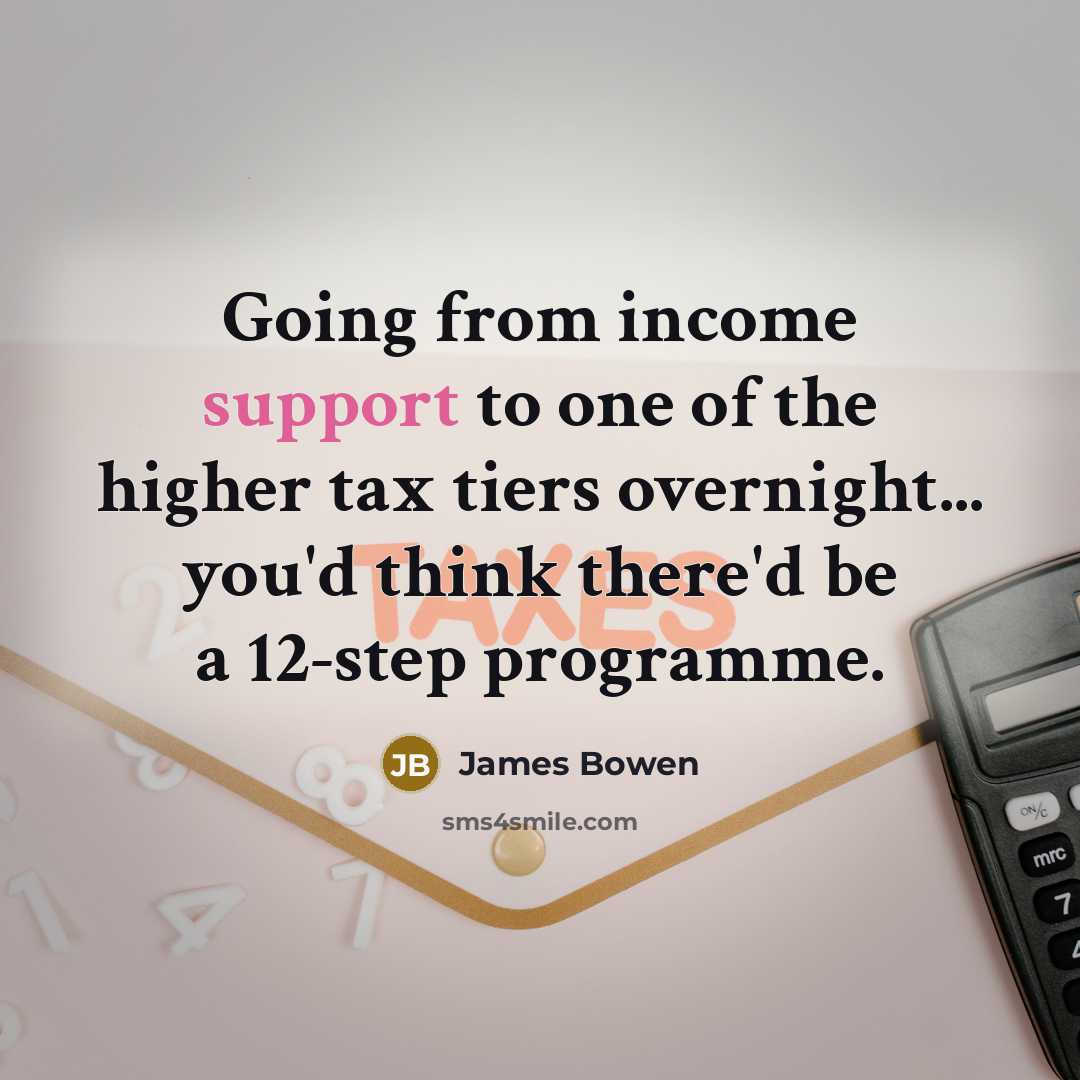 “Going from income support to one of the higher tax tiers overnight... you'd think there'd be a 12-step programme.” quote by James Bowen