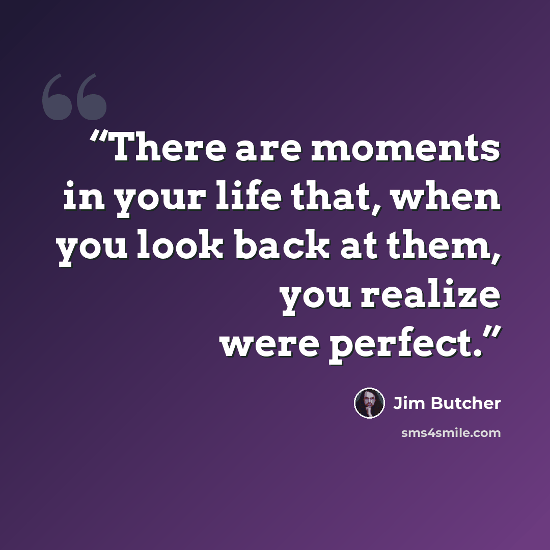 “There are moments in your life that, when you look back at them, you realize were perfect.” quote by Jim Butcher