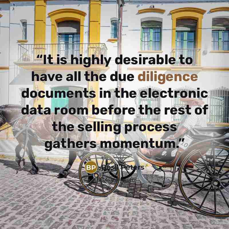 “It is highly desirable to have all the due diligence documents in the electronic data room before the rest of the selling process gathers momentum.” quote by Basil Peters