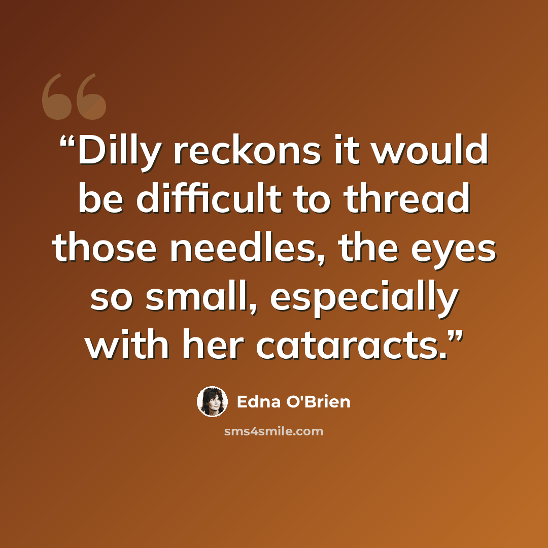 “Dilly reckons it would be difficult to thread those needles, the eyes so small, especially with her cataracts.” quote by Edna O'Brien