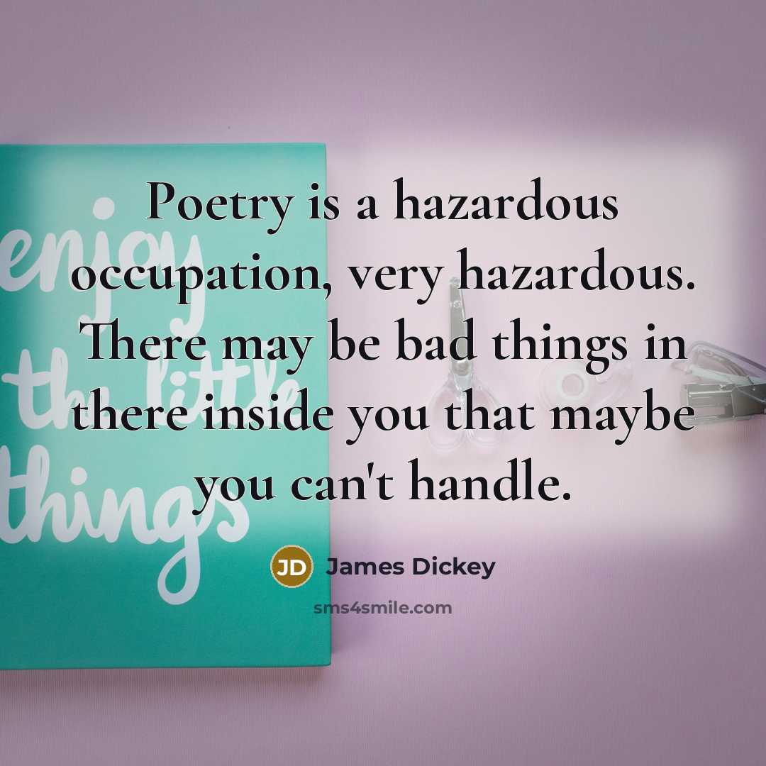 “Poetry is a hazardous occupation, very hazardous. There may be bad things in there inside you that maybe you can't handle.” quote by James Dickey