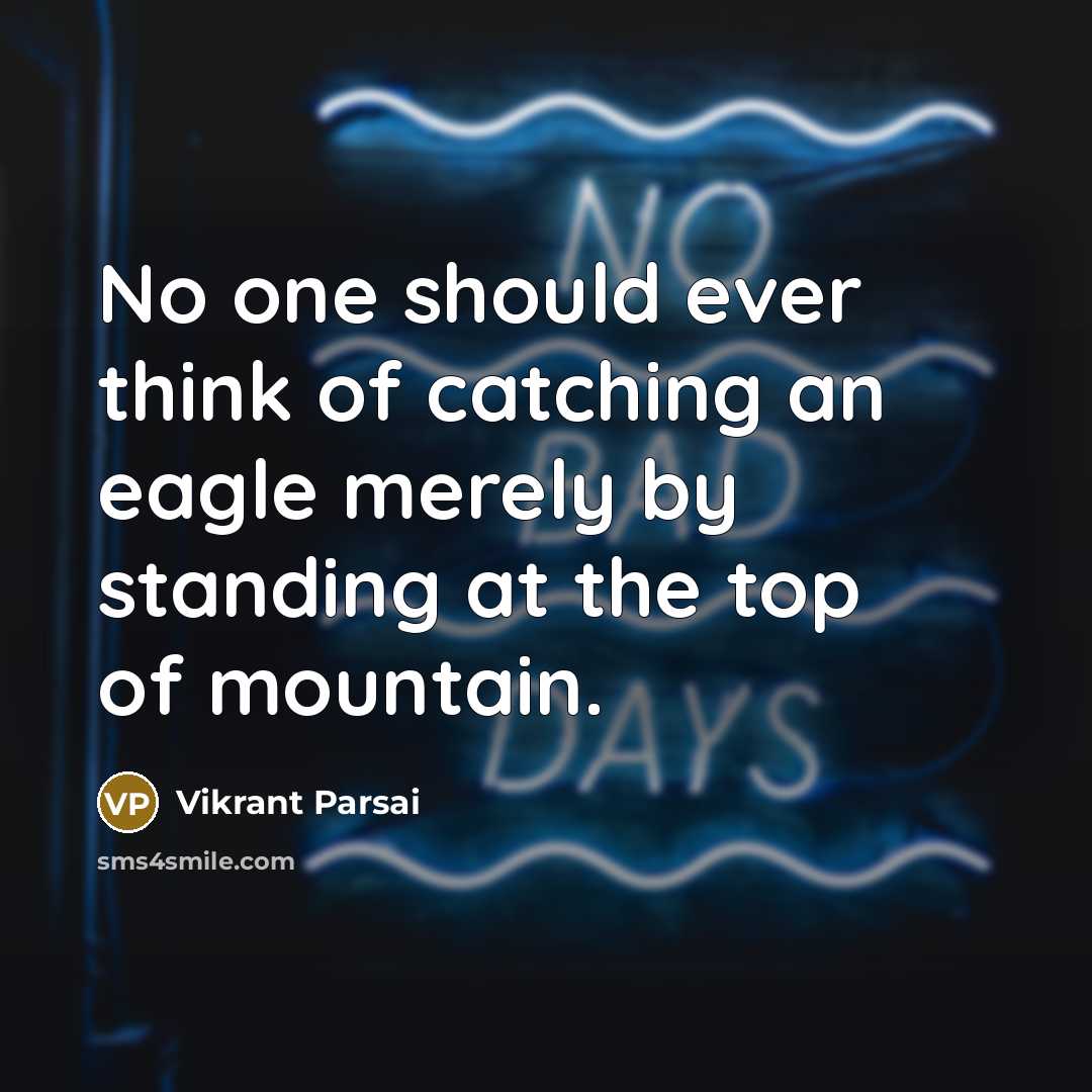 “No one should ever think of catching an eagle merely by standing at the top of mountain.” quote by Vikrant Parsai