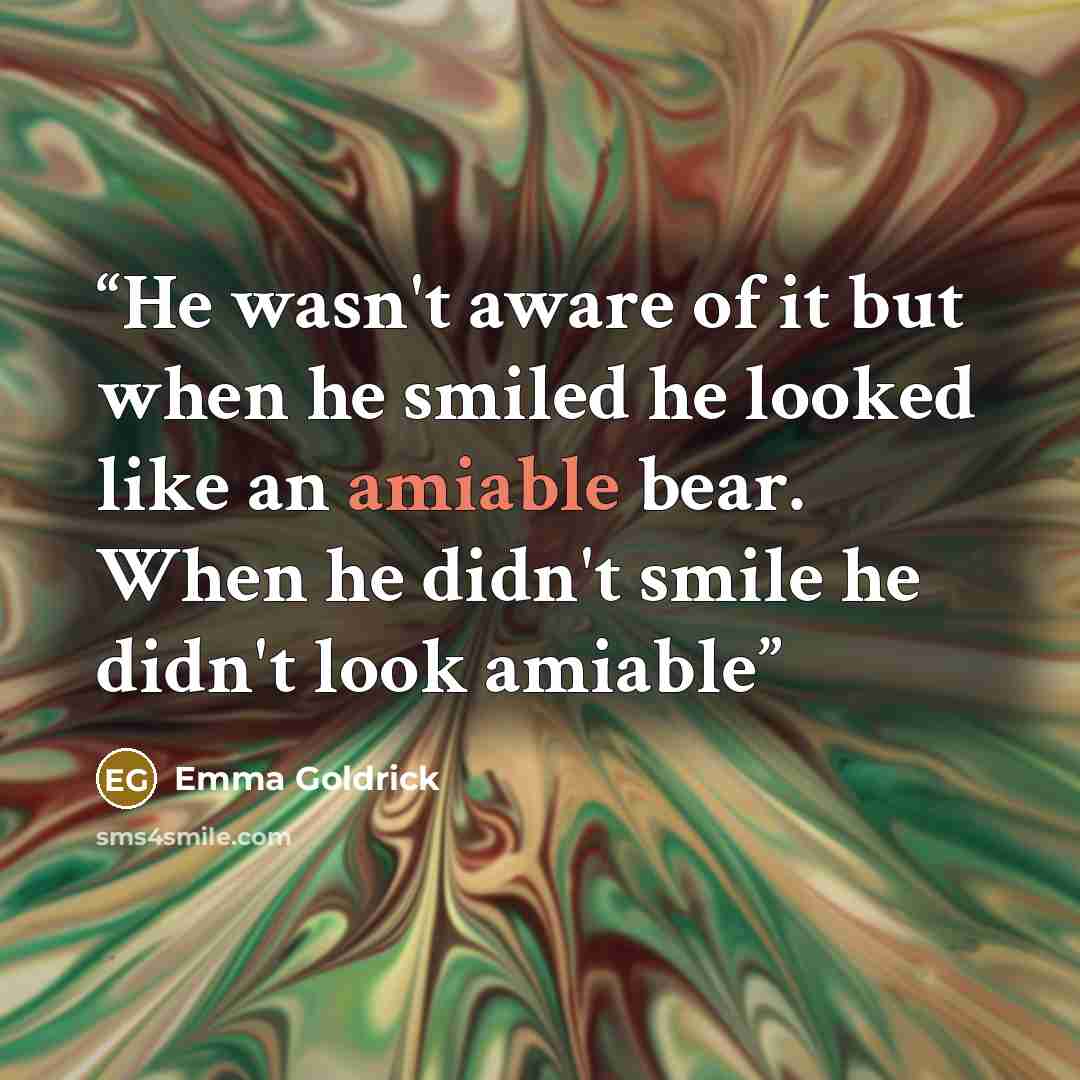 “He wasn't aware of it but when he smiled he looked like an amiable bear. When he didn't smile he didn't look amiable” quote by Emma Goldrick