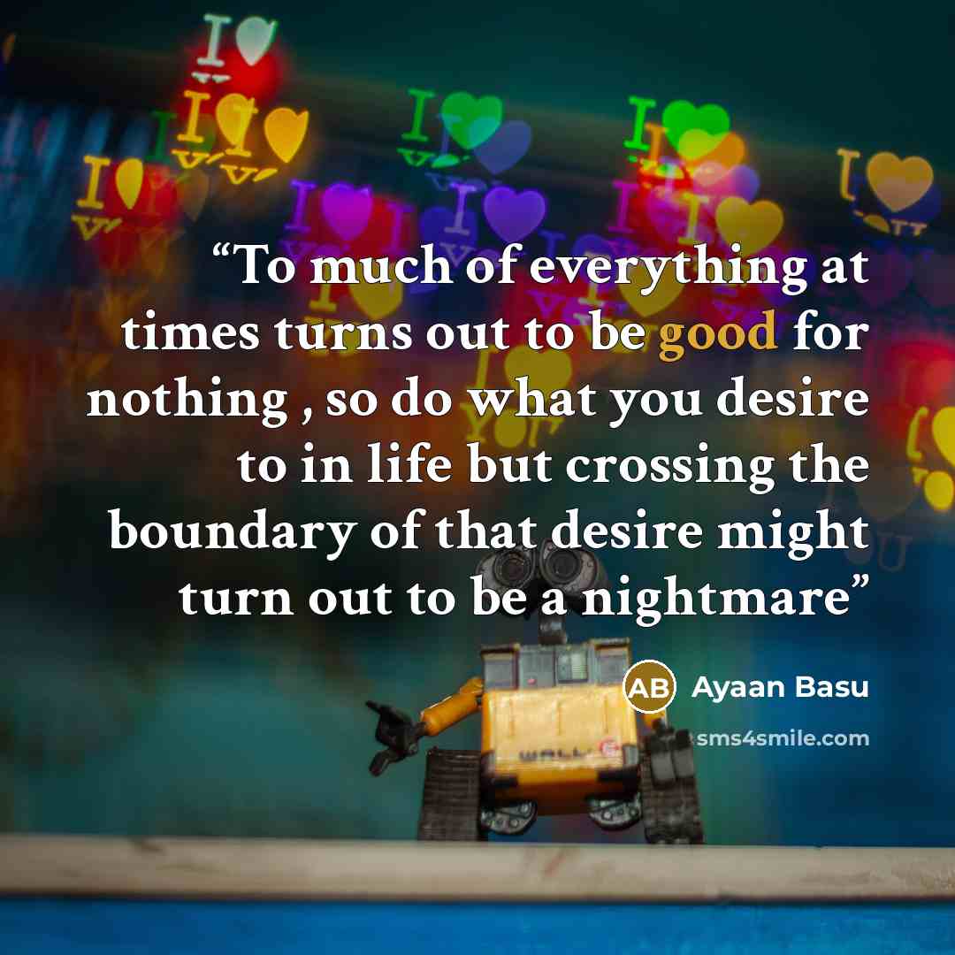 “To much of everything at times turns out to be good for nothing , so do what you desire to in life but crossing the boundary of that desire might turn out to be a nightmare” quote by Ayaan Basu