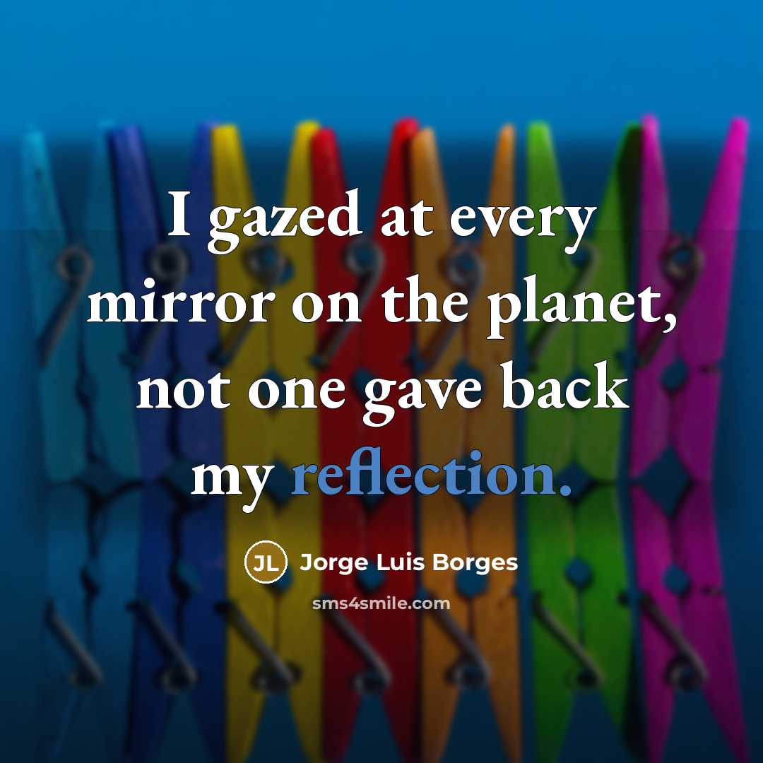 “I gazed at every mirror on the planet, not one gave back my reflection.” quote by Jorge Luis Borges