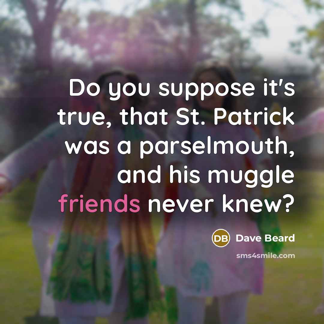 “Do you suppose it's true, that St. Patrick was a parselmouth, and his muggle friends never knew?” quote by Dave Beard