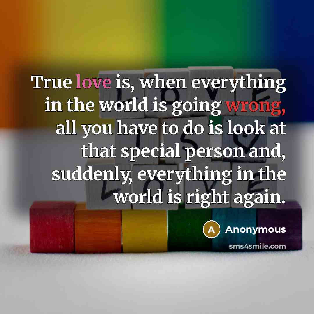 “True love is, when everything in the world is going wrong, all you have to do is look at that special person and, suddenly, everything in the world is right again.” quote by Anonymous