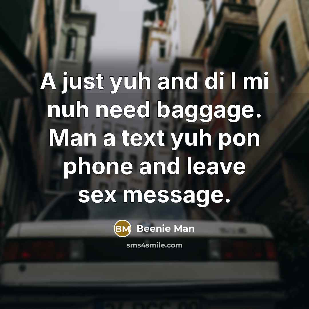 “A just yuh and di I mi nuh need baggage. Man a text yuh pon phone and leave sex message.” quote by Beenie Man