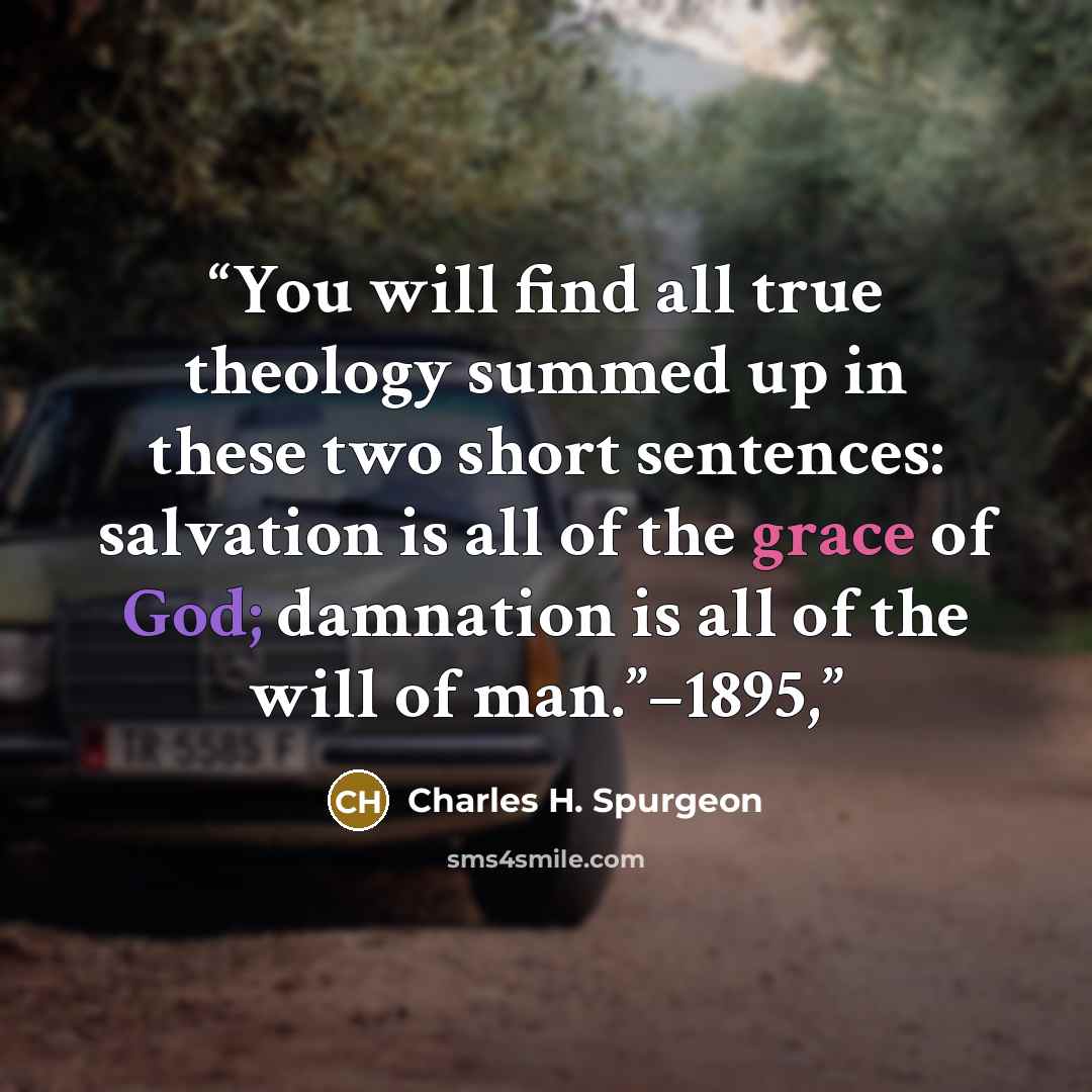 “You will find all true theology summed up in these two short sentences: salvation is all of the grace of God; damnation is all of the will of man.”–1895,” quote by Charles H. Spurgeon