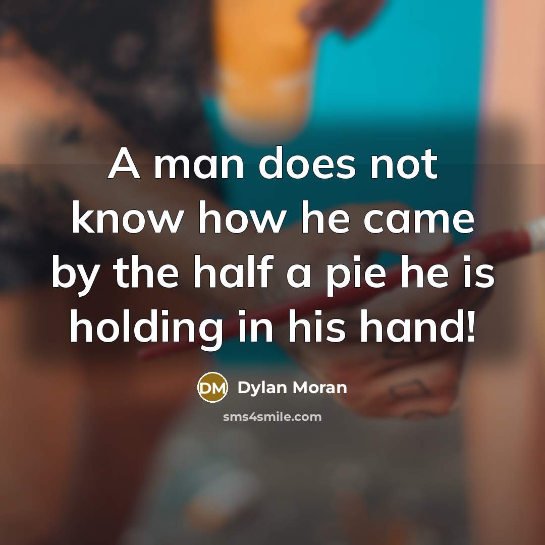 “A man does not know how he came by the half a pie he is holding in his hand!” quote by Dylan Moran