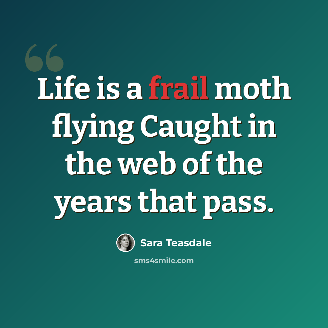 “Life is a frail moth flying Caught in the web of the years that pass.” quote by Sara Teasdale