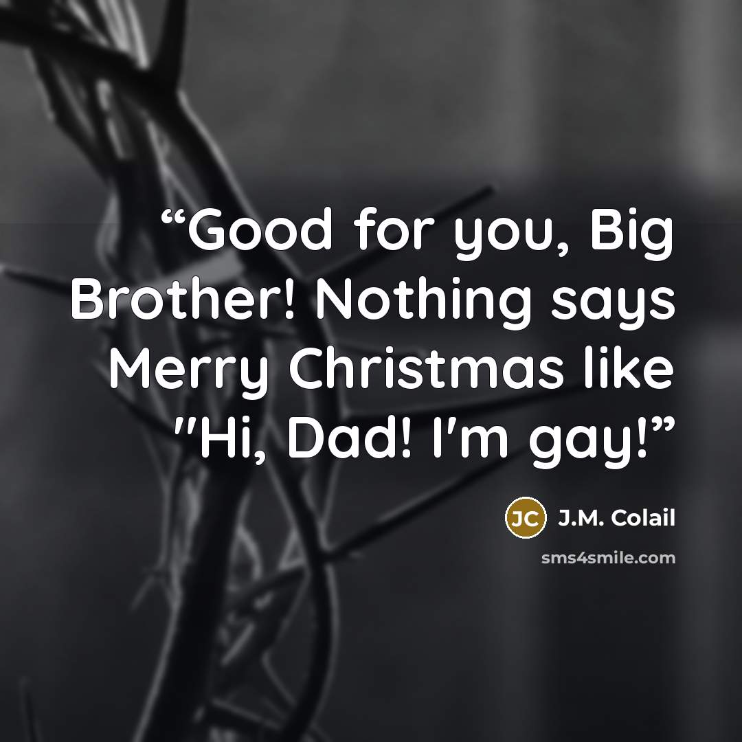 “Good for you, Big Brother! Nothing says Merry Christmas like "Hi, Dad! I'm gay!” quote by J.M. Colail