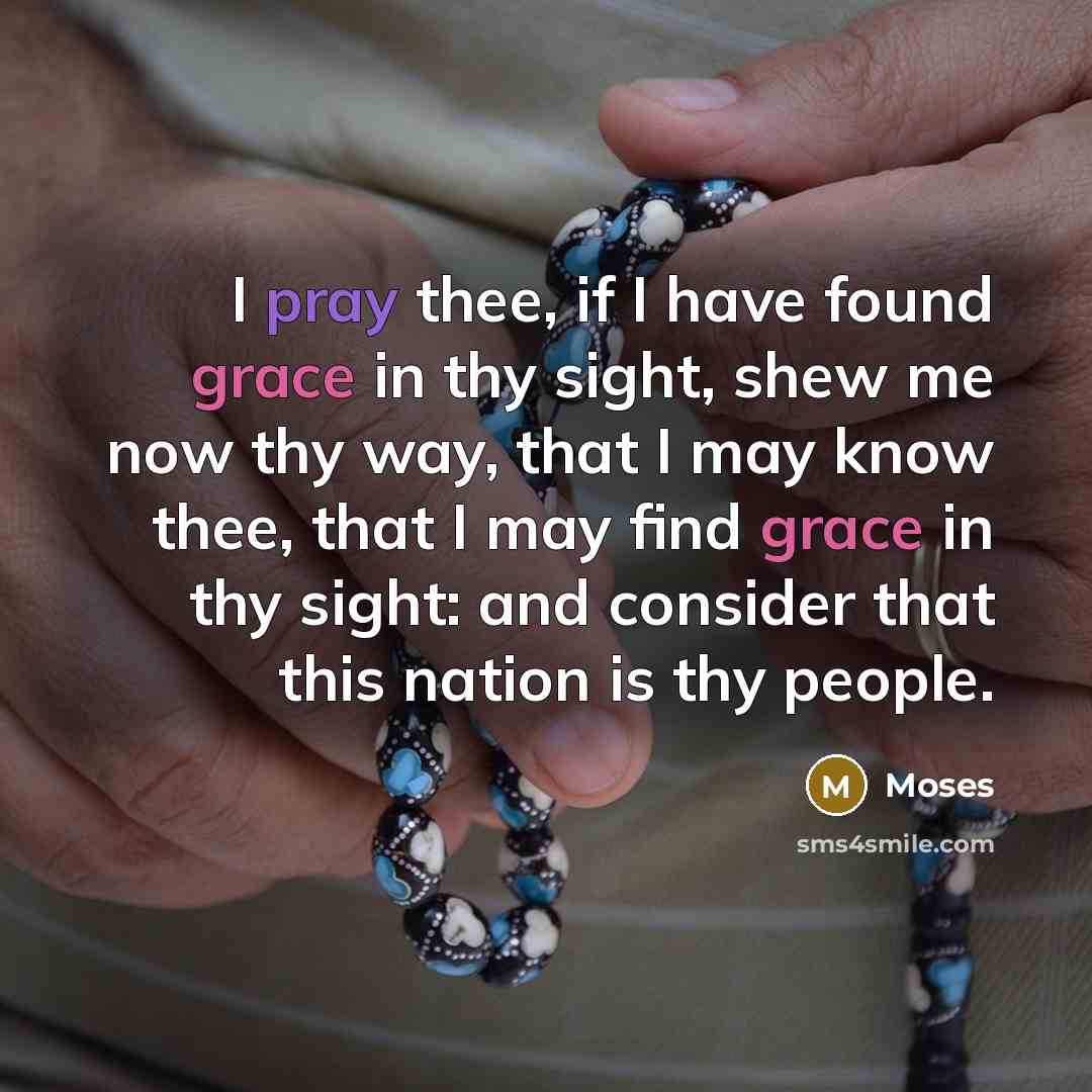 “I pray thee, if I have found grace in thy sight, shew me now thy way, that I may know thee, that I may find grace in thy sight: and consider that this nation is thy people.” quote by Moses