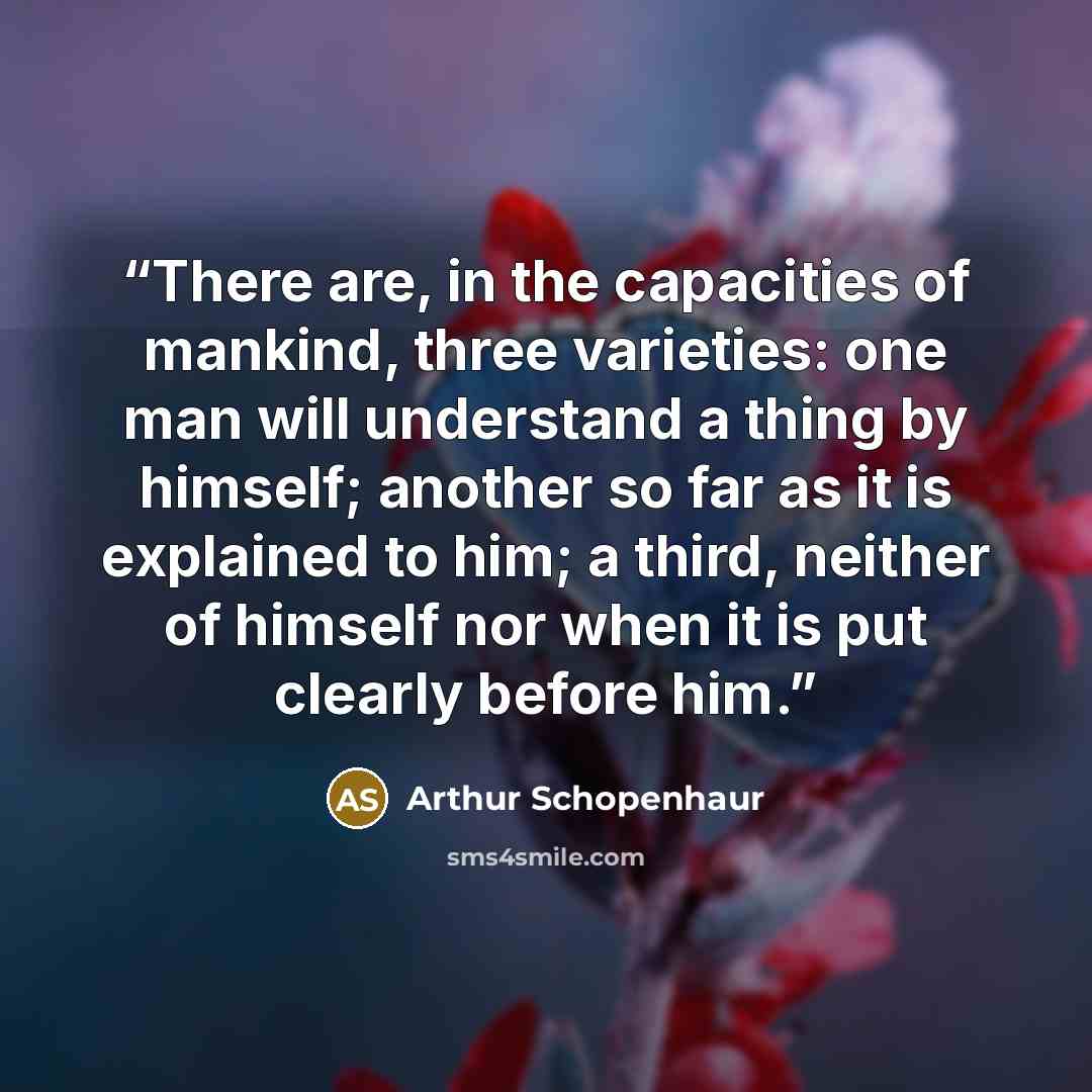 “There are, in the capacities of mankind, three varieties: one man will understand a thing by himself; another so far as it is explained to him; a third, neither of himself nor when it is put clearly before him.” quote by Arthur Schopenhaur