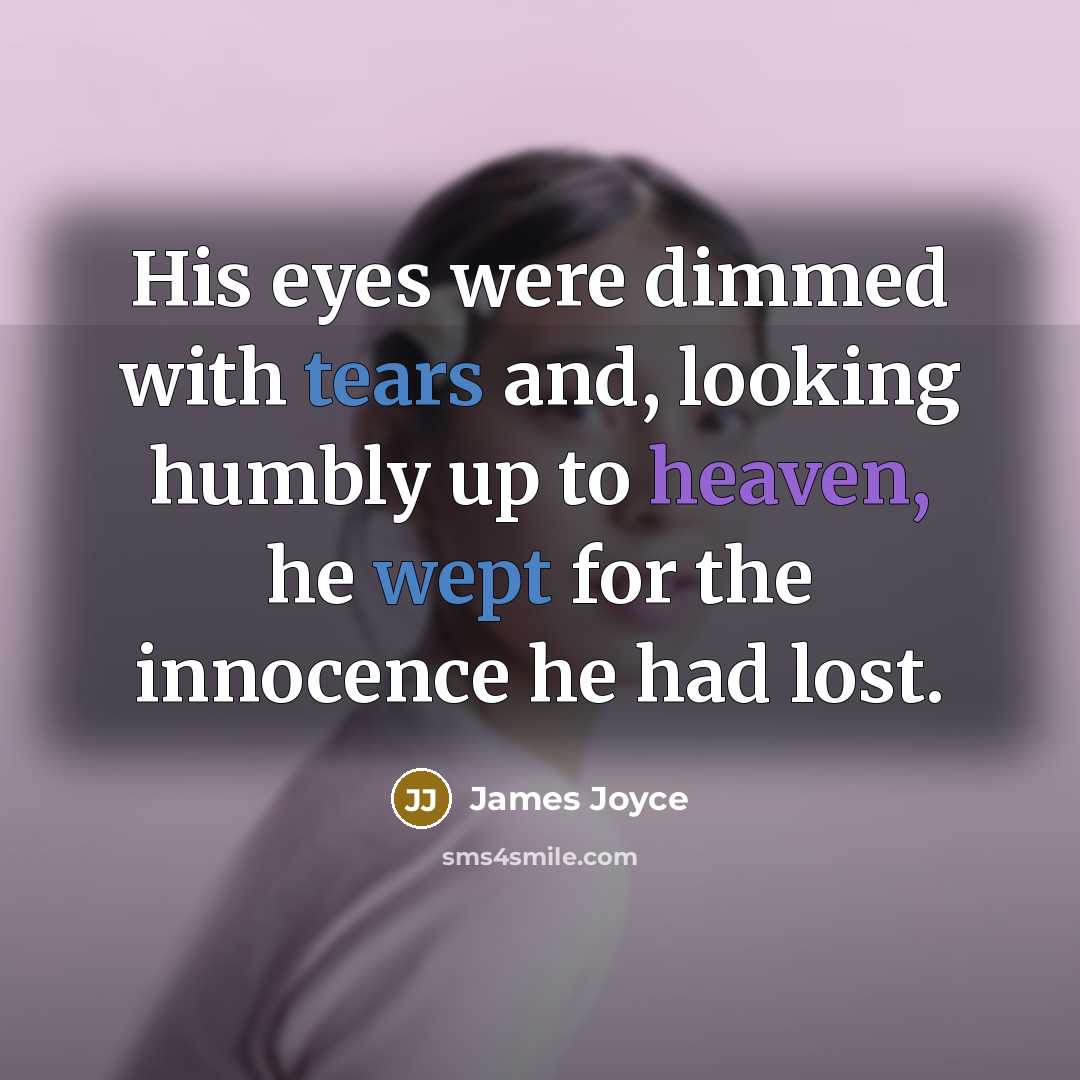 “His eyes were dimmed with tears and, looking humbly up to heaven, he wept for the innocence he had lost.” quote by James Joyce