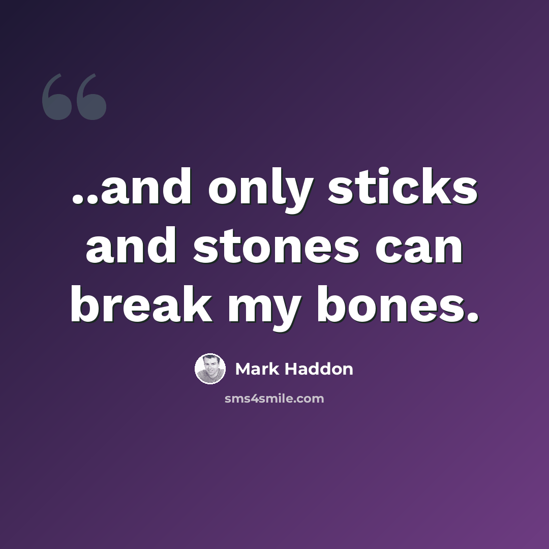 “..and only sticks and stones can break my bones.” quote by Mark Haddon