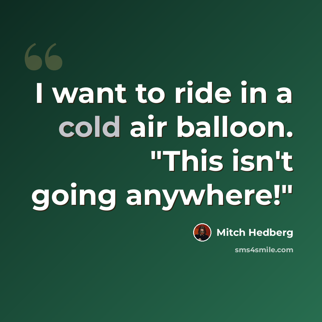 “I want to ride in a cold air balloon. "This isn't going anywhere!"” quote by Mitch Hedberg