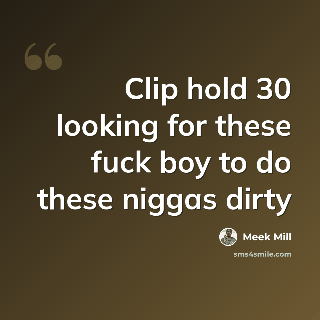 “Clip hold 30 looking for these fuck boy to do these niggas dirty” quote by Meek Mill