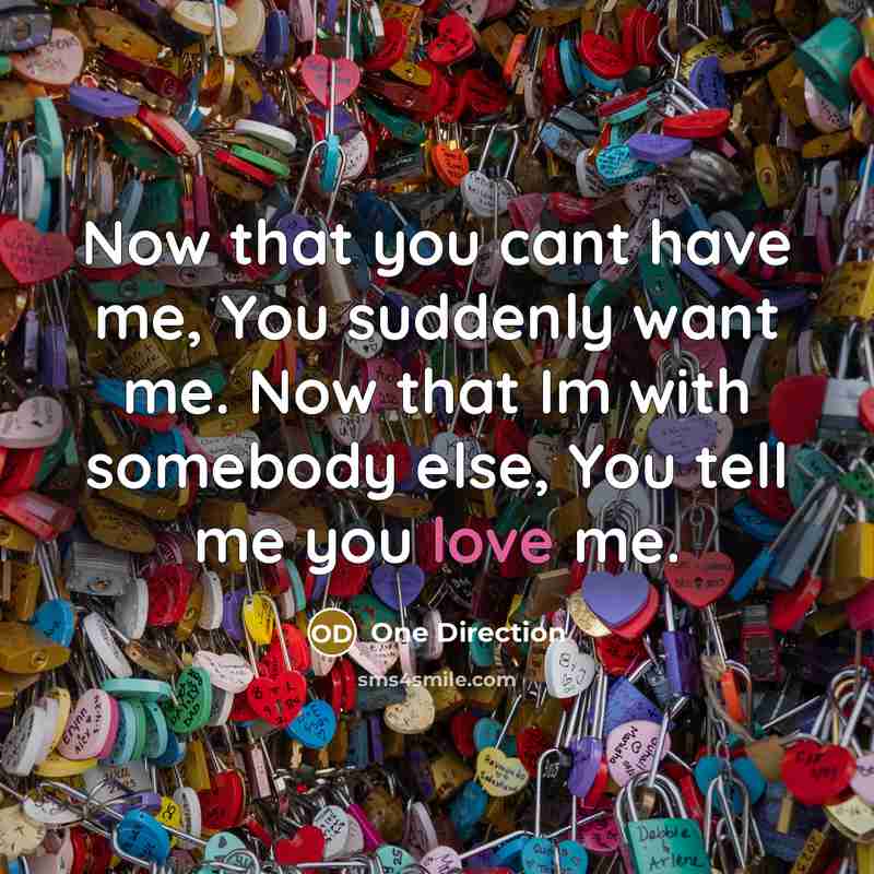 “Now that you cant have me, You suddenly want me. Now that Im with somebody else, You tell me you love me.” quote by One Direction