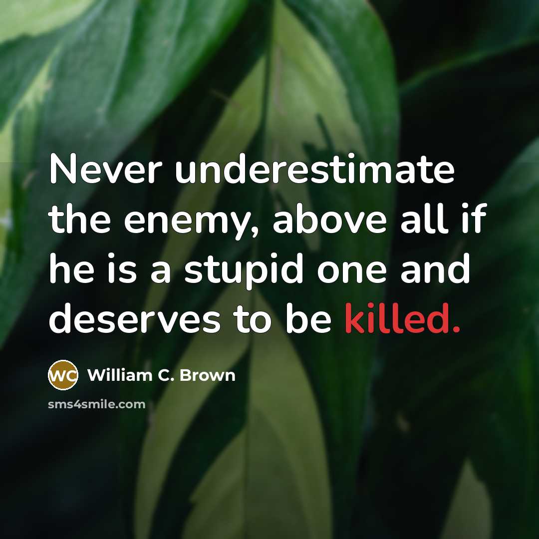 “Never underestimate the enemy, above all if he is a stupid one and deserves to be killed.” quote by William C. Brown