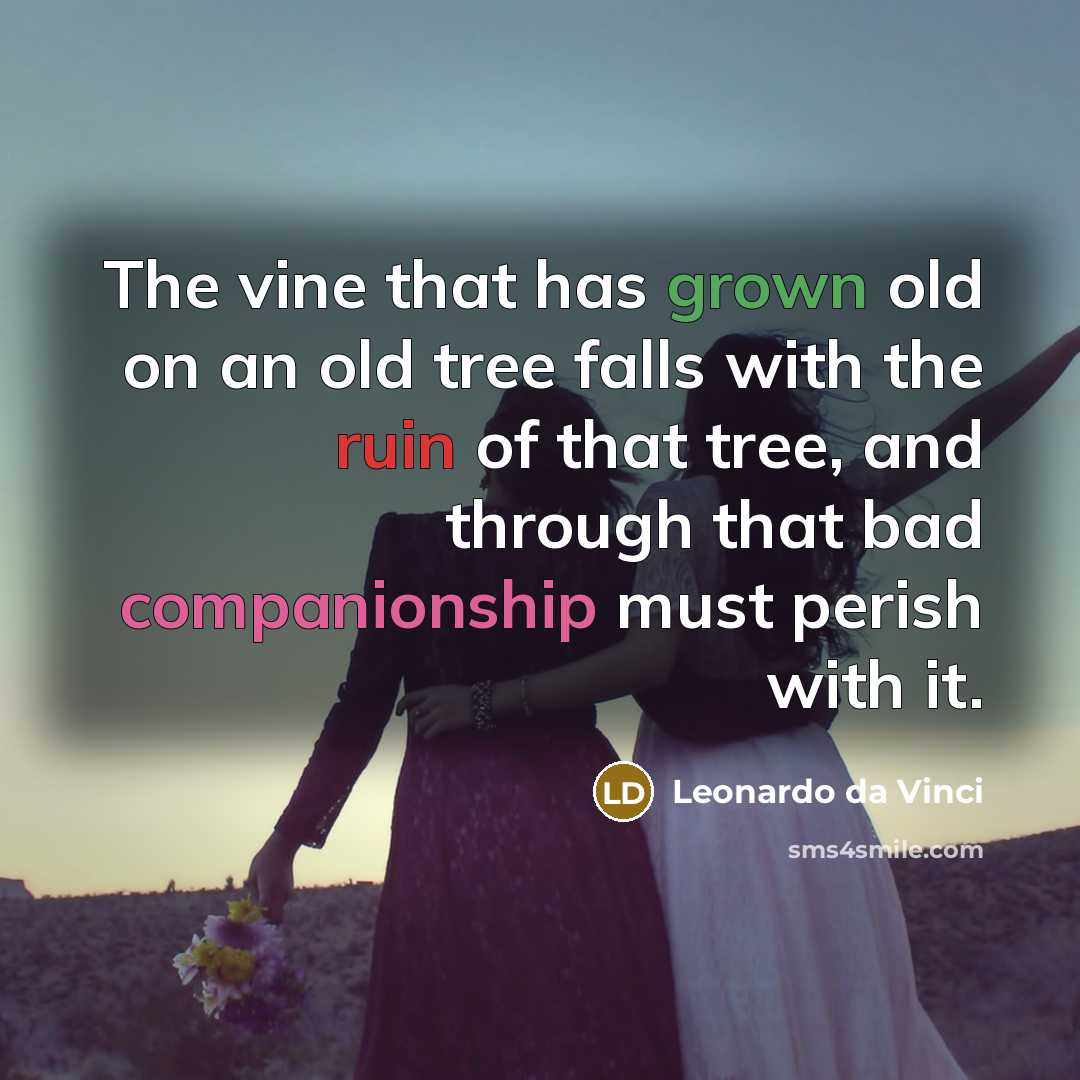 “The vine that has grown old on an old tree falls with the ruin of that tree, and through that bad companionship must perish with it.” quote by Leonardo da Vinci