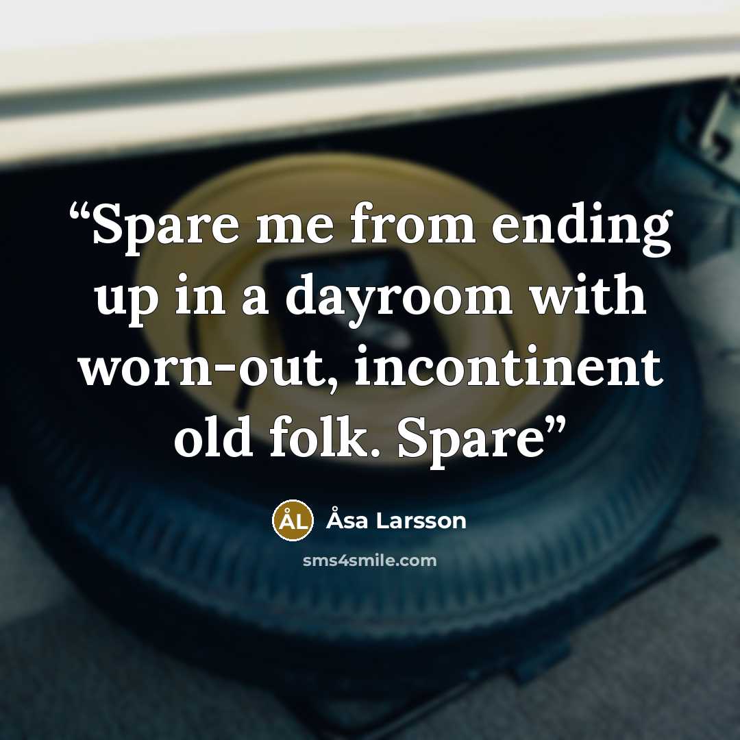 “Spare me from ending up in a dayroom with worn-out, incontinent old folk. Spare” quote by Åsa Larsson