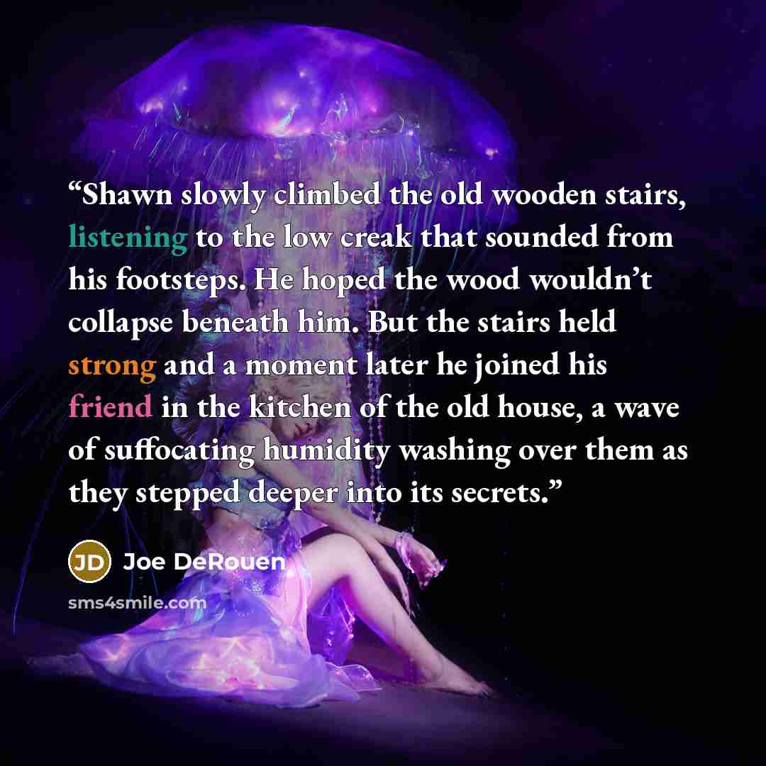 “Shawn slowly climbed the old wooden stairs, listening to the low creak that sounded from his footsteps. He hoped the wood wouldn’t collapse beneath him. But the stairs held strong and a moment later he joined his friend in the kitchen of the old house, a wave of suffocating humidity washing over…” quote by Joe DeRouen