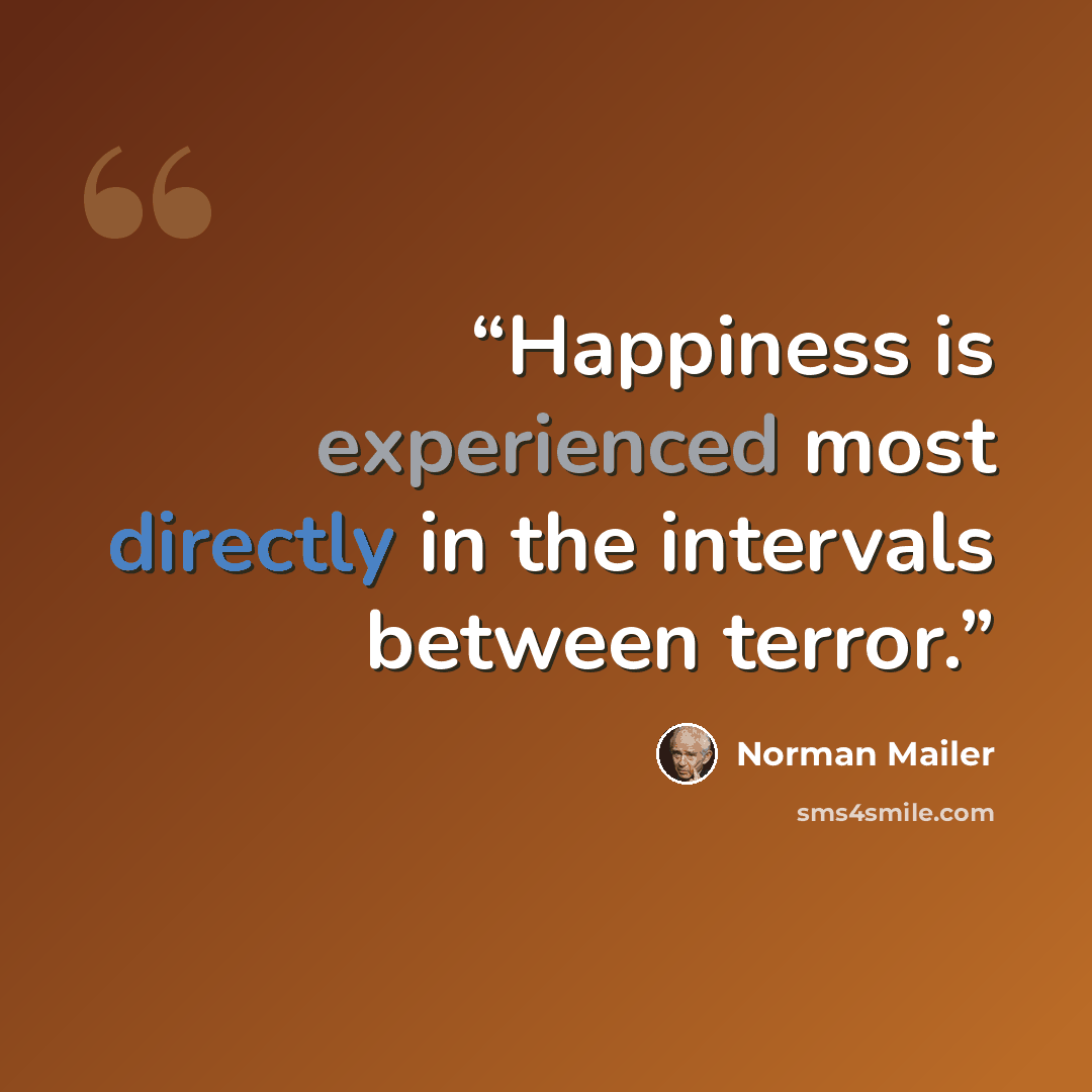 “Happiness is experienced most directly in the intervals between terror.” quote by Norman Mailer
