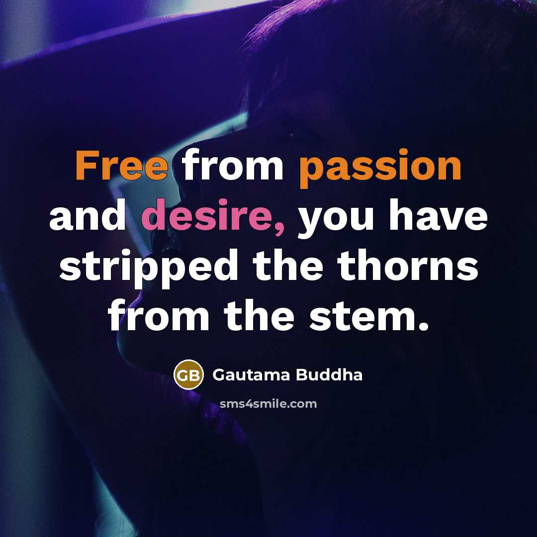 “Free from passion and desire, you have stripped the thorns from the stem.” quote by Gautama Buddha