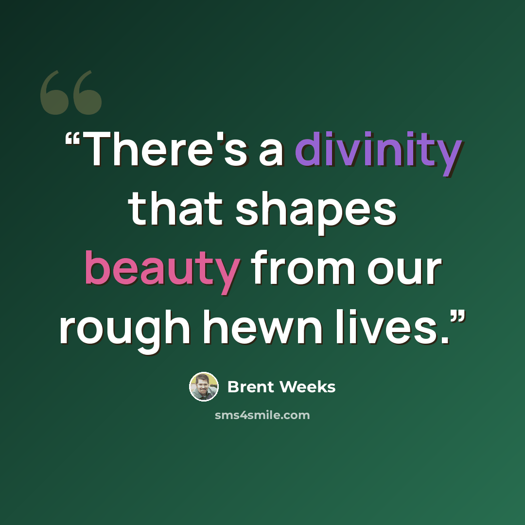“There's a divinity that shapes beauty from our rough hewn lives.” quote by Brent Weeks