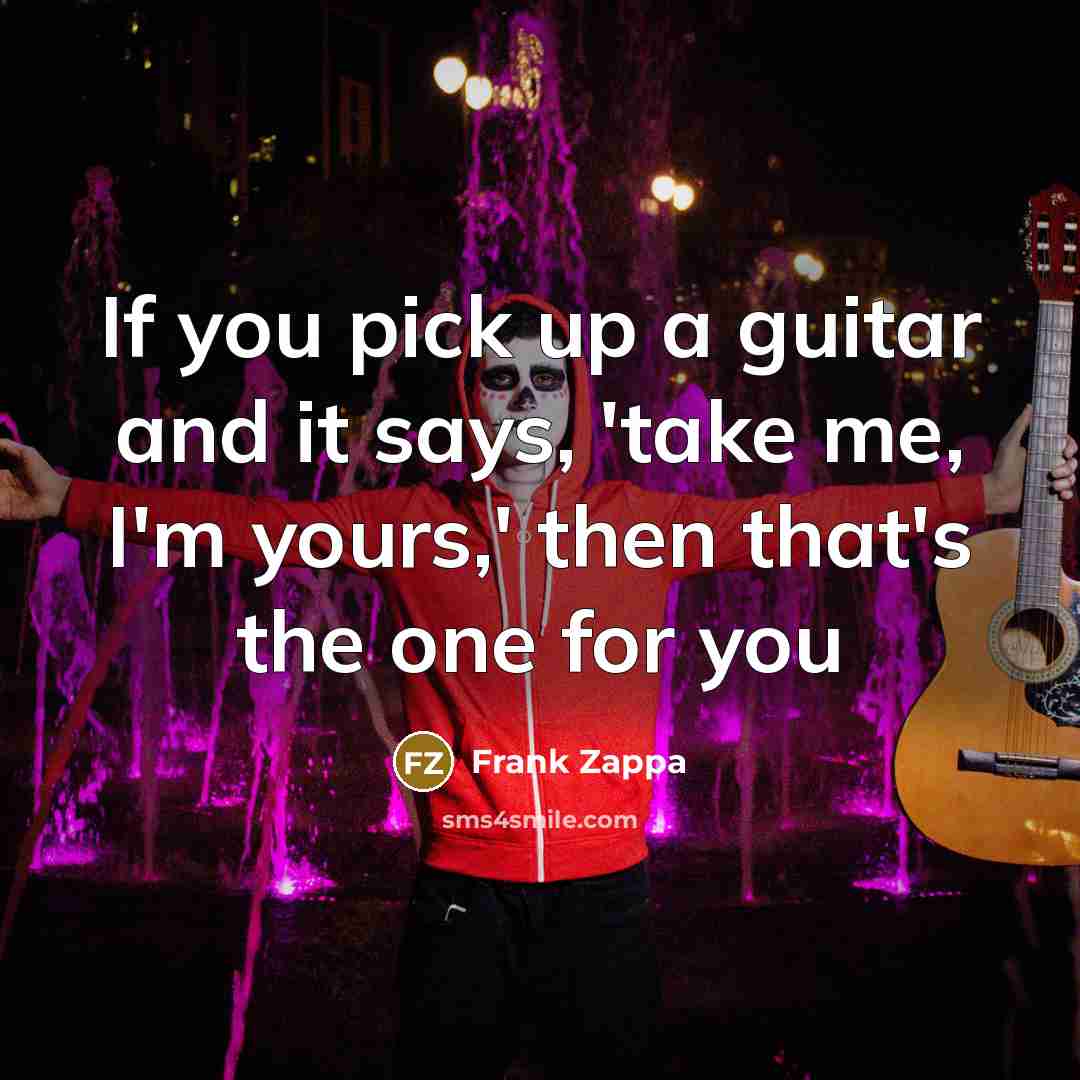 “If you pick up a guitar and it says, 'take me, I'm yours,' then that's the one for you” quote by Frank Zappa