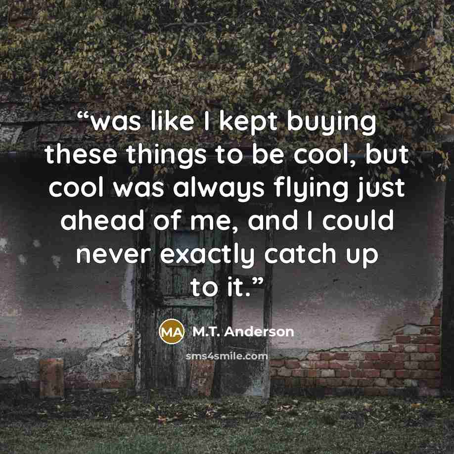 “was like I kept buying these things to be cool, but cool was always flying just ahead of me, and I could never exactly catch up to it.” quote by M.T. Anderson