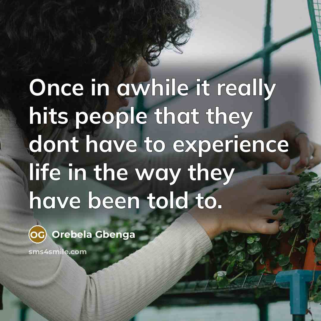 “Once in awhile it really hits people that they dont have to experience life in the way they have been told to.” quote by Orebela Gbenga