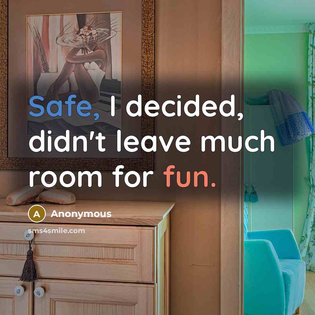 “Safe, I decided, didn't leave much room for fun.” quote by Anonymous