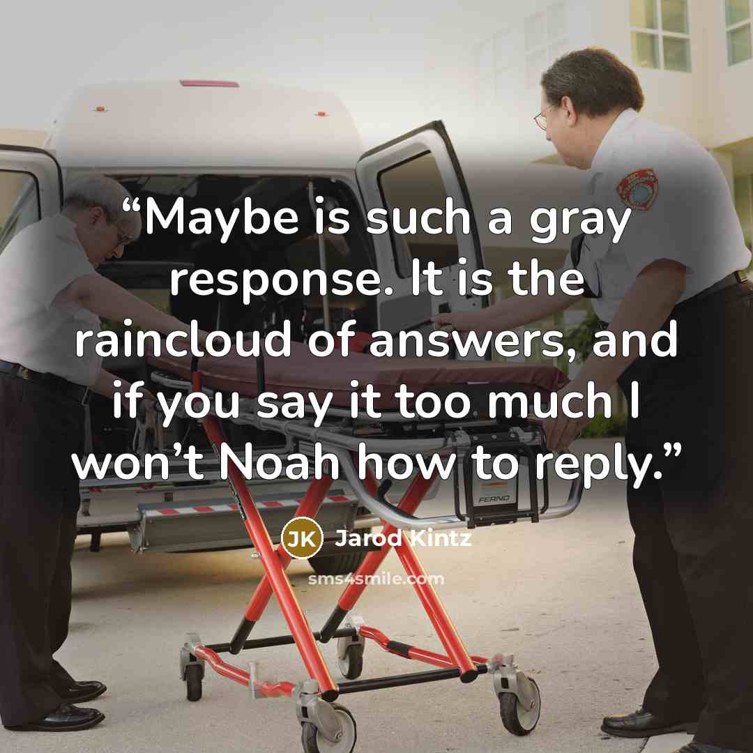 “Maybe is such a gray response. It is the raincloud of answers, and if you say it too much I won’t Noah how to reply.” quote by Jarod Kintz