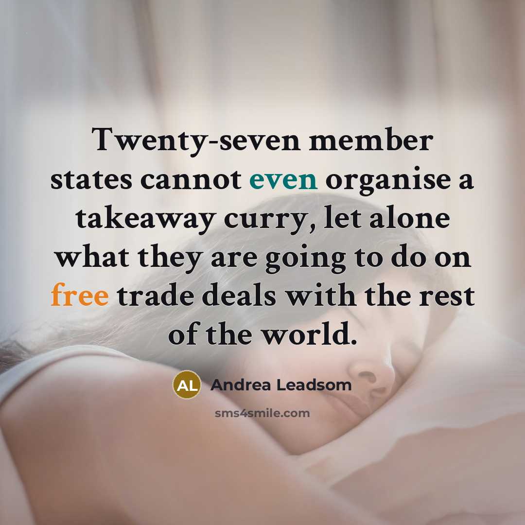 “Twenty-seven member states cannot even organise a takeaway curry, let alone what they are going to do on free trade deals with the rest of the world.” quote by Andrea Leadsom