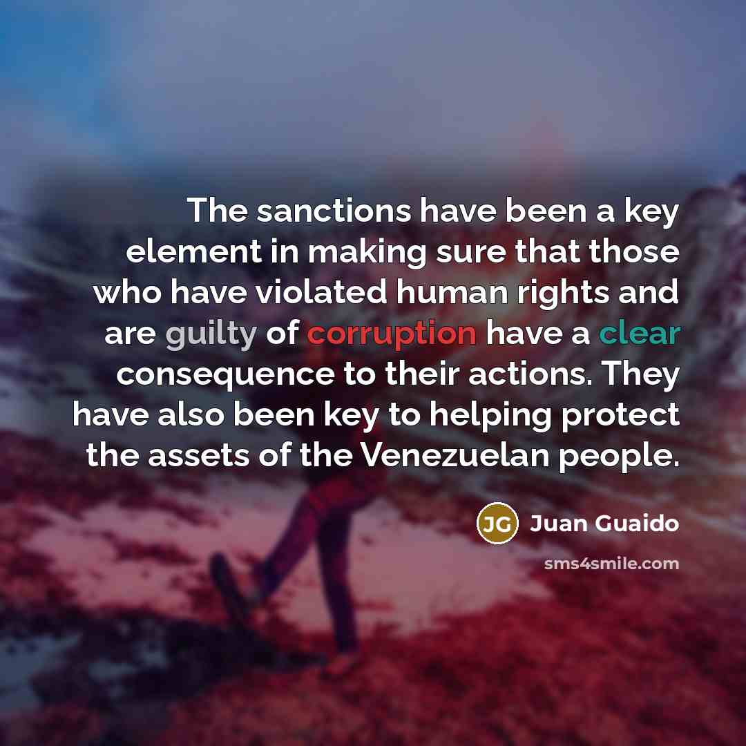 “The sanctions have been a key element in making sure that those who have violated human rights and are guilty of corruption have a clear consequence to their actions. They have also been key to helping protect the assets of the Venezuelan people.” quote by Juan Guaido