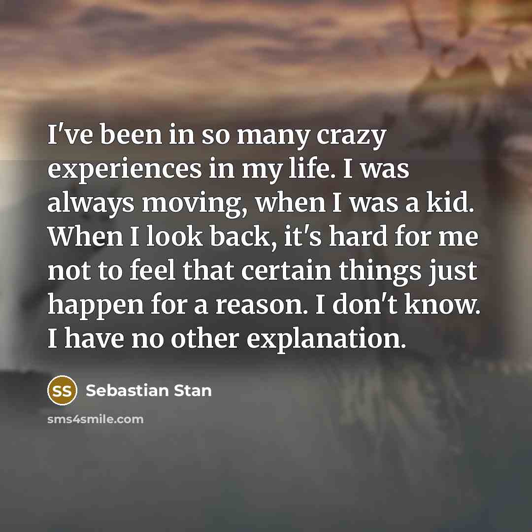 “I've been in so many crazy experiences in my life. I was always moving, when I was a kid. When I look back, it's hard for me not to feel that certain things just happen for a reason. I don't know. I have no other explanation.” quote by Sebastian Stan